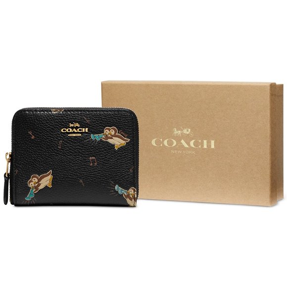 💗COACH NIB Owls Print Small Zip Around Leather Wallet in a COACH GIFT BOX $125 - Picture 1 of 11